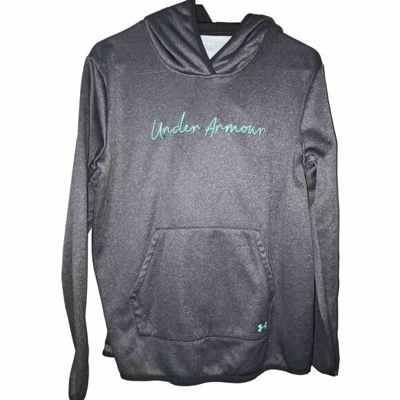Under‎ Armour Fleece Script Hoodie Women’s Sz Medium Jet Gray Loose Fitting - Picture 1 of 4